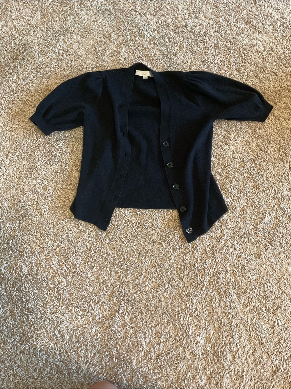 LOFT Black Short Sleeve Button-Up Cardigan